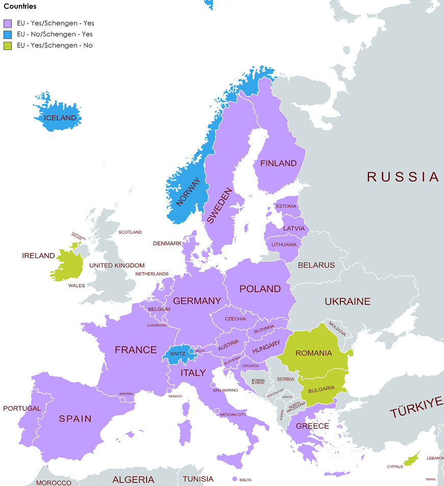 Schengengen Country Map